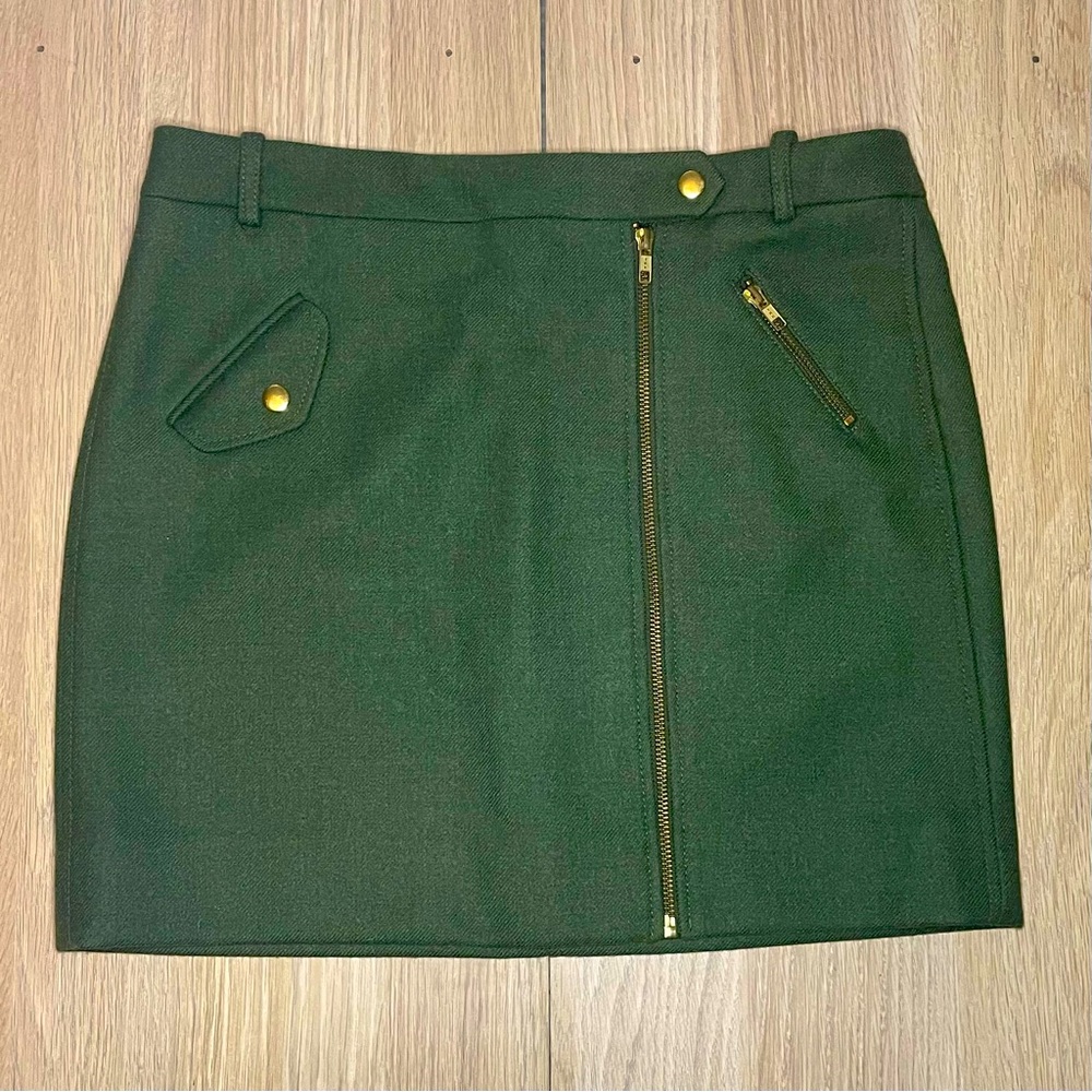 J Crew moto-style wool mini skirt